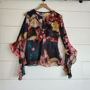 Venus Y2K Babydoll Top Sz 8 Split Bell Sleeve Floral Whimsigoth Fairygrunge